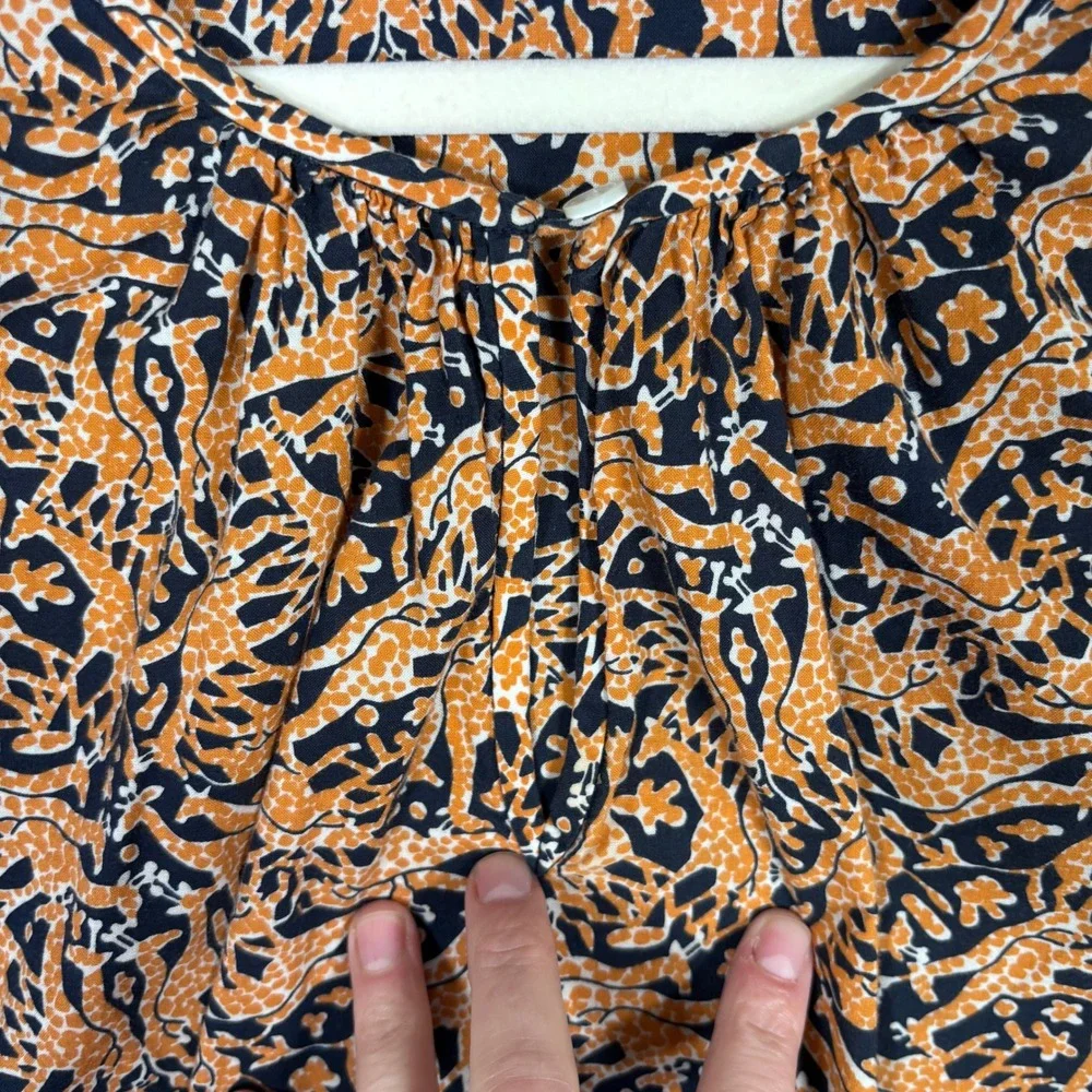 J Crew x Drakes London Blouse Size 6‎ Navy Orange Giraffe Print Popover Safari